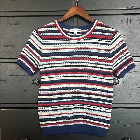 Uniqlo Red and White Crewneck Top with Nautical Stripes - Picture 1 of 5